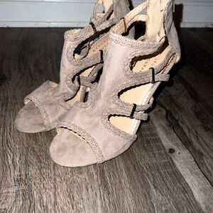 Taupe Suede Women's Heeled Sandals